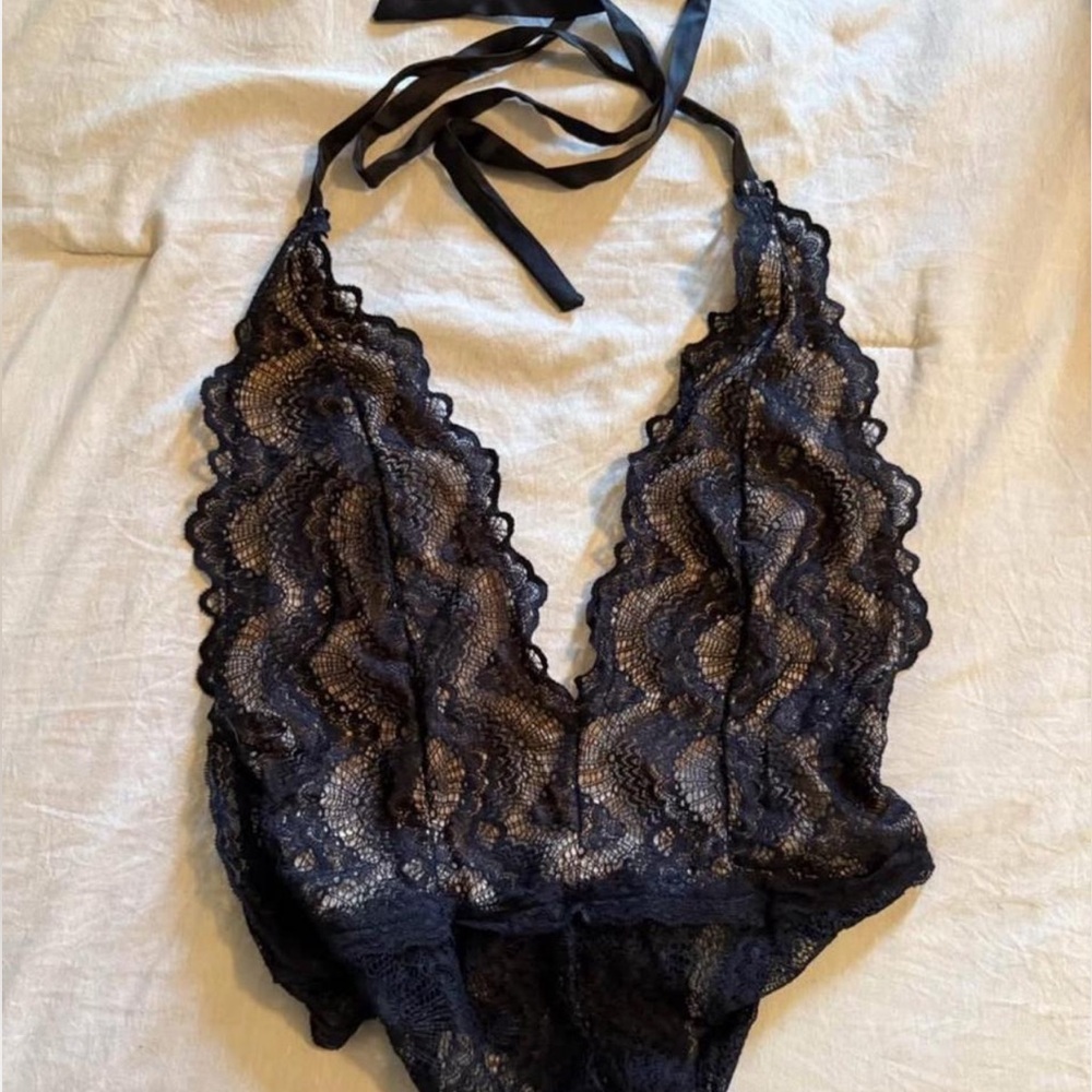 Lulu's Black Lace Bodysuit